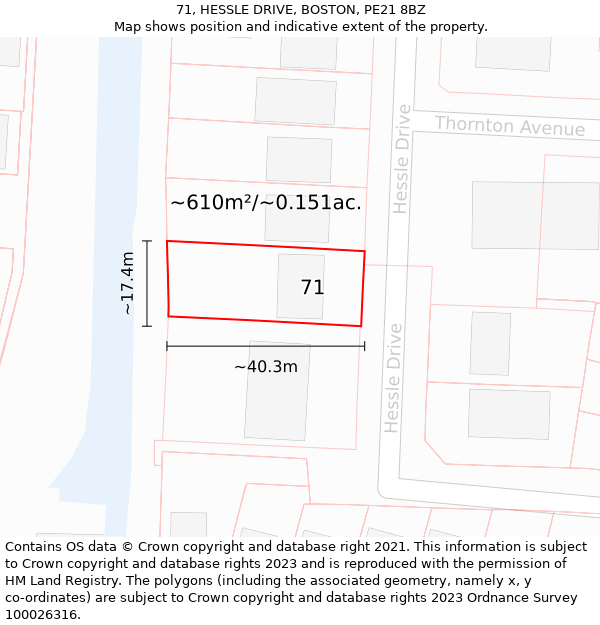 71, HESSLE DRIVE, BOSTON, PE21 8BZ: Plot and title map