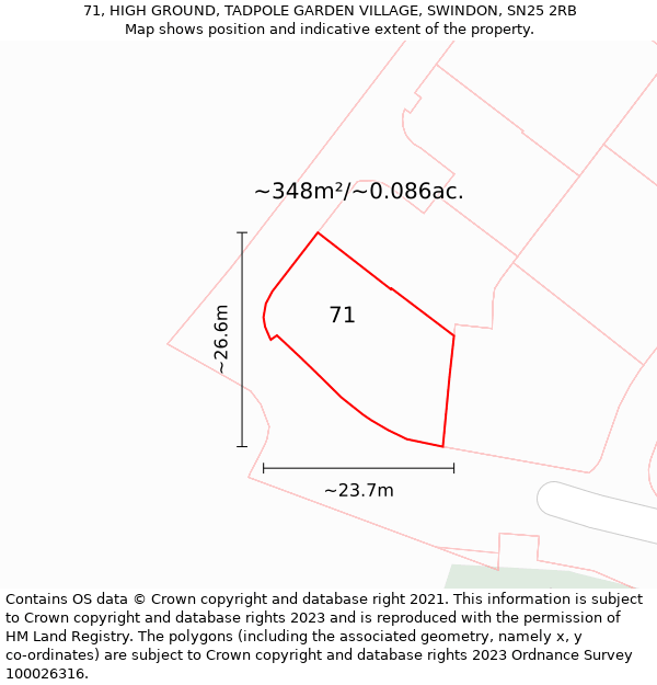 71, HIGH GROUND, TADPOLE GARDEN VILLAGE, SWINDON, SN25 2RB: Plot and title map