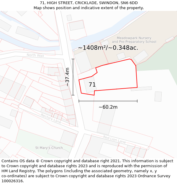 71, HIGH STREET, CRICKLADE, SWINDON, SN6 6DD: Plot and title map