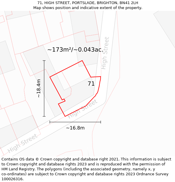 71, HIGH STREET, PORTSLADE, BRIGHTON, BN41 2LH: Plot and title map