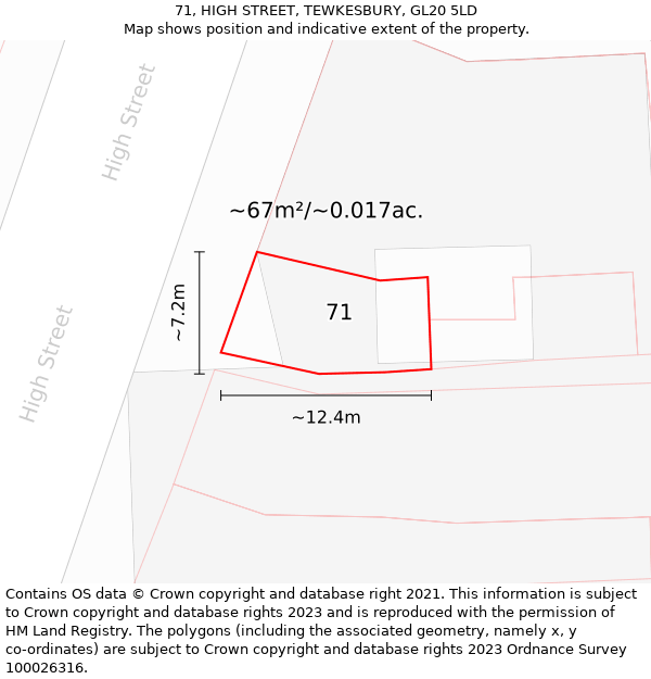 71, HIGH STREET, TEWKESBURY, GL20 5LD: Plot and title map