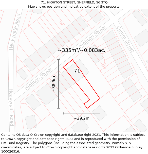 71, HIGHTON STREET, SHEFFIELD, S6 3TQ: Plot and title map