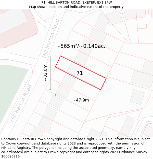 71, HILL BARTON ROAD, EXETER, EX1 3PW: Plot and title map