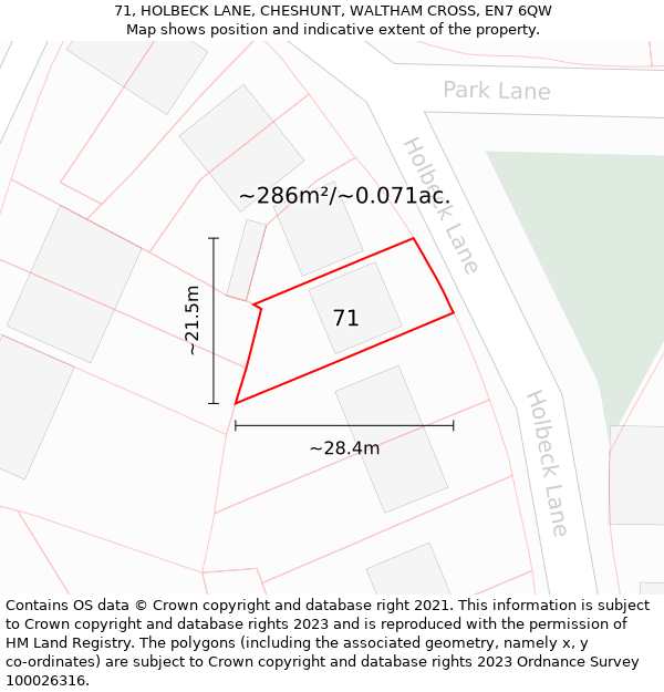 71, HOLBECK LANE, CHESHUNT, WALTHAM CROSS, EN7 6QW: Plot and title map