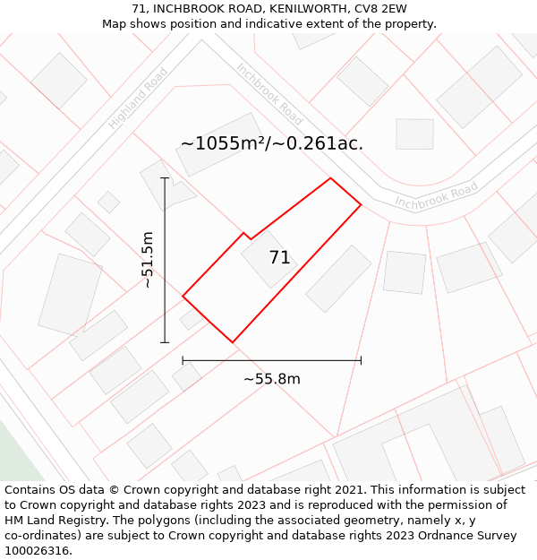 71, INCHBROOK ROAD, KENILWORTH, CV8 2EW: Plot and title map