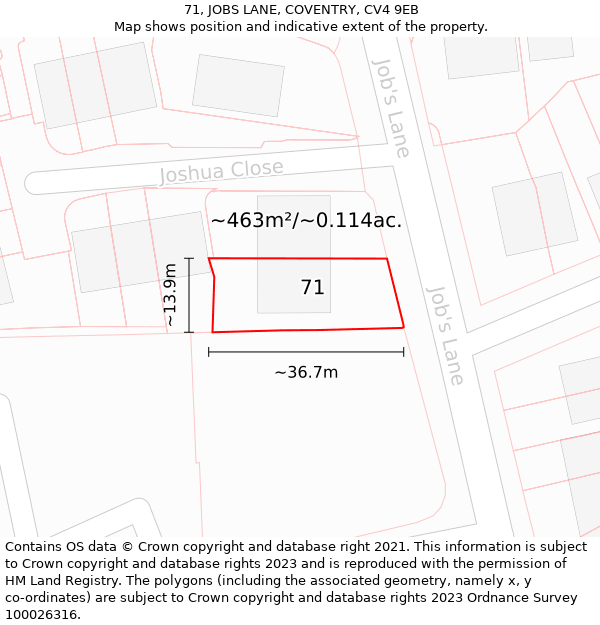 71, JOBS LANE, COVENTRY, CV4 9EB: Plot and title map