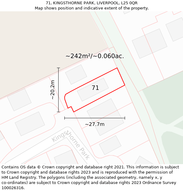 71, KINGSTHORNE PARK, LIVERPOOL, L25 0QR: Plot and title map