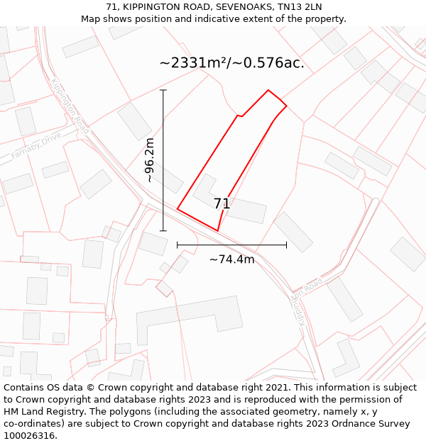 71, KIPPINGTON ROAD, SEVENOAKS, TN13 2LN: Plot and title map