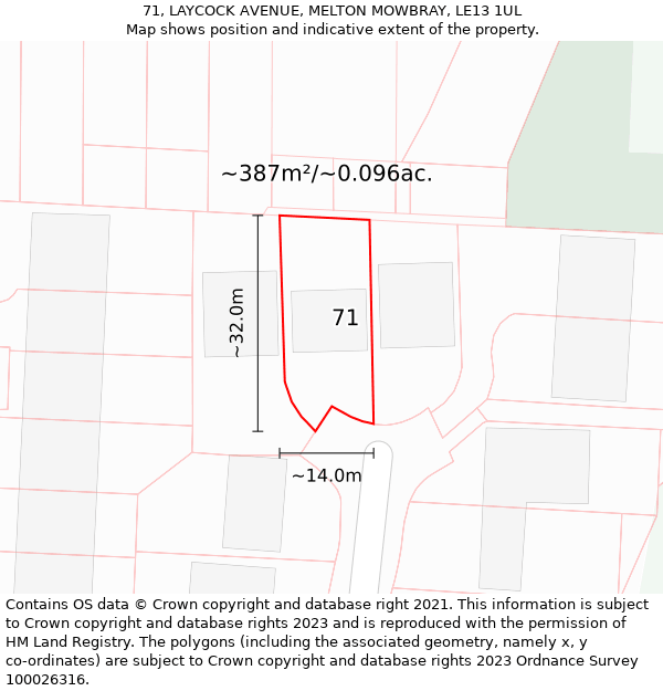 71, LAYCOCK AVENUE, MELTON MOWBRAY, LE13 1UL: Plot and title map