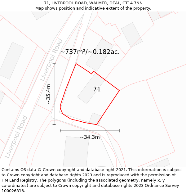 71, LIVERPOOL ROAD, WALMER, DEAL, CT14 7NN: Plot and title map