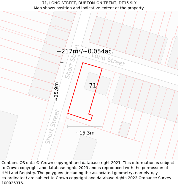 71, LONG STREET, BURTON-ON-TRENT, DE15 9LY: Plot and title map