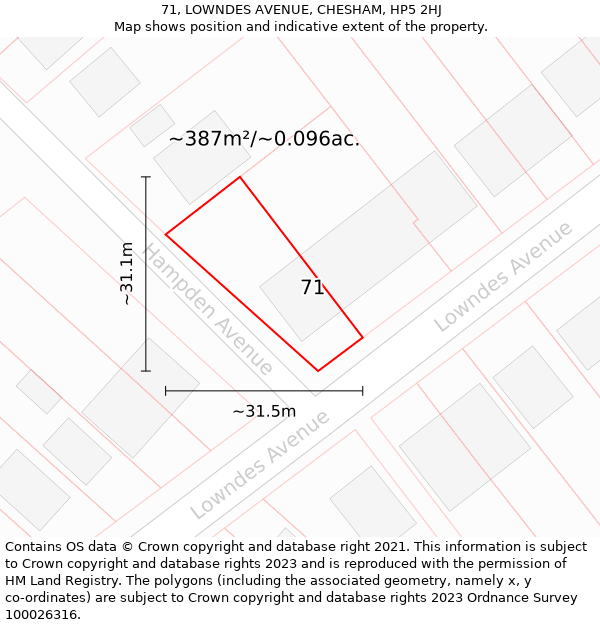 71, LOWNDES AVENUE, CHESHAM, HP5 2HJ: Plot and title map