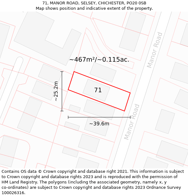 71, MANOR ROAD, SELSEY, CHICHESTER, PO20 0SB: Plot and title map