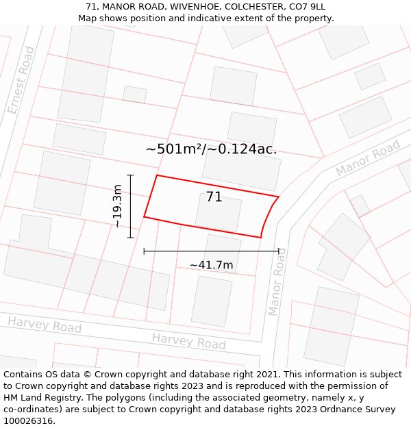 71, MANOR ROAD, WIVENHOE, COLCHESTER, CO7 9LL: Plot and title map