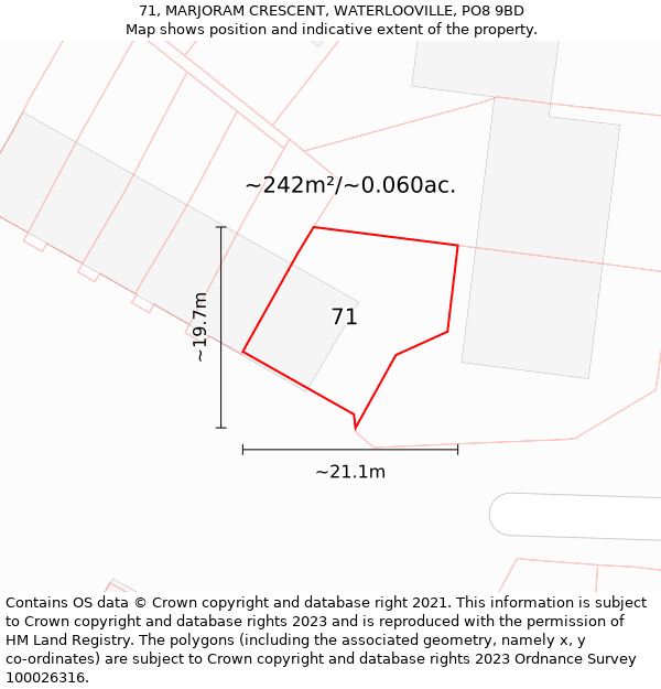 71, MARJORAM CRESCENT, WATERLOOVILLE, PO8 9BD: Plot and title map