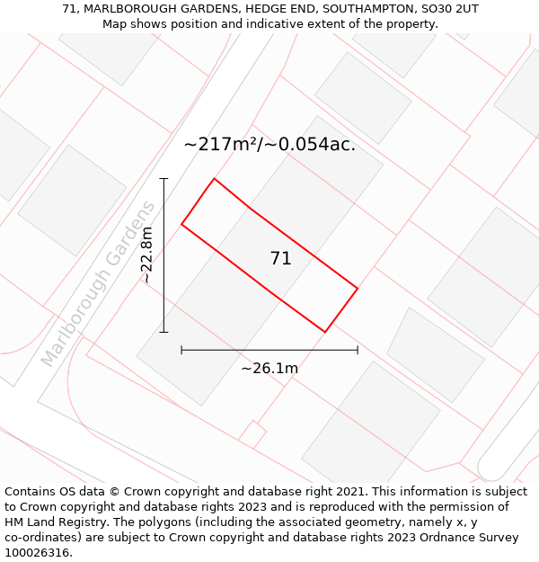 71, MARLBOROUGH GARDENS, HEDGE END, SOUTHAMPTON, SO30 2UT: Plot and title map