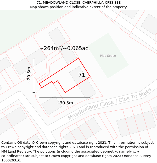 71, MEADOWLAND CLOSE, CAERPHILLY, CF83 3SB: Plot and title map