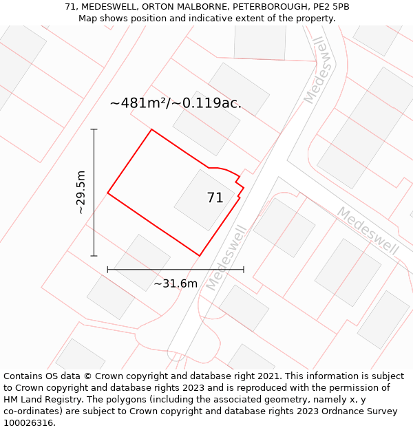 71, MEDESWELL, ORTON MALBORNE, PETERBOROUGH, PE2 5PB: Plot and title map