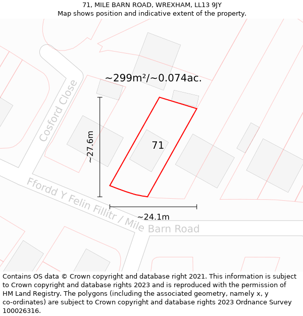 71, MILE BARN ROAD, WREXHAM, LL13 9JY: Plot and title map