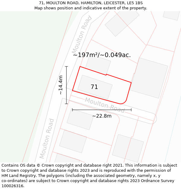 71, MOULTON ROAD, HAMILTON, LEICESTER, LE5 1BS: Plot and title map