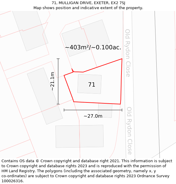 71, MULLIGAN DRIVE, EXETER, EX2 7SJ: Plot and title map