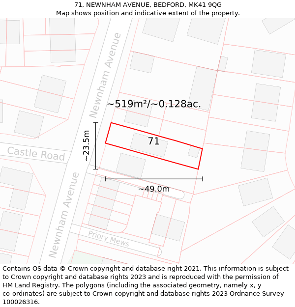 71, NEWNHAM AVENUE, BEDFORD, MK41 9QG: Plot and title map