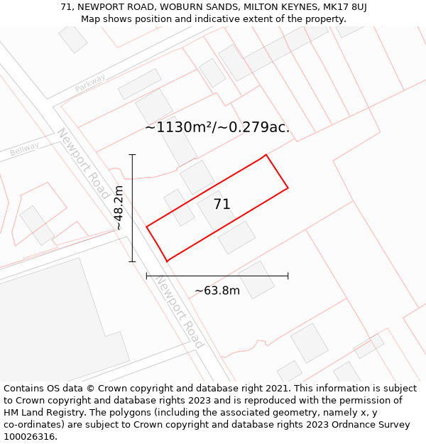 71, NEWPORT ROAD, WOBURN SANDS, MILTON KEYNES, MK17 8UJ: Plot and title map