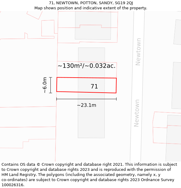 71, NEWTOWN, POTTON, SANDY, SG19 2QJ: Plot and title map