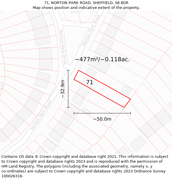 71, NORTON PARK ROAD, SHEFFIELD, S8 8GR: Plot and title map