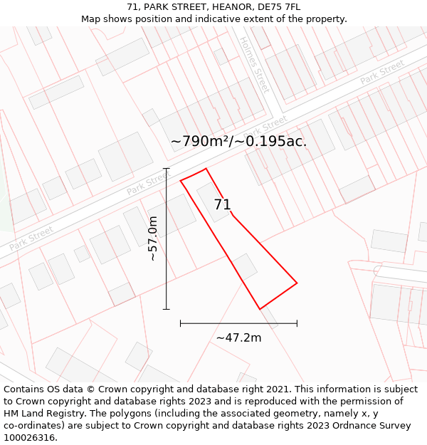 71, PARK STREET, HEANOR, DE75 7FL: Plot and title map