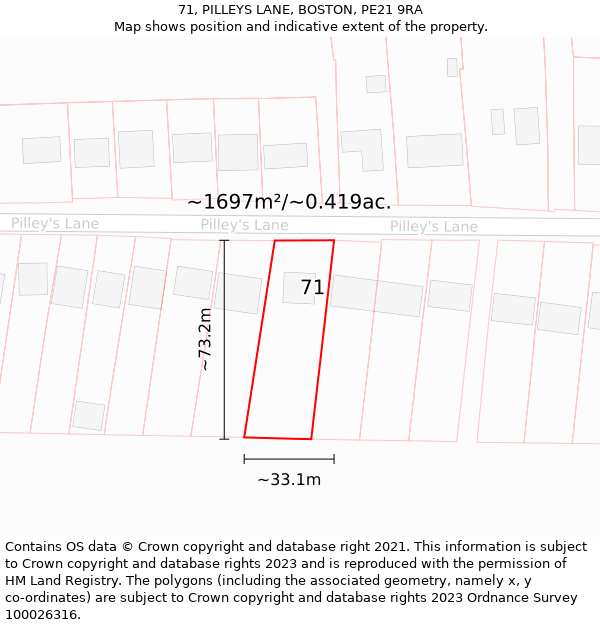 71, PILLEYS LANE, BOSTON, PE21 9RA: Plot and title map