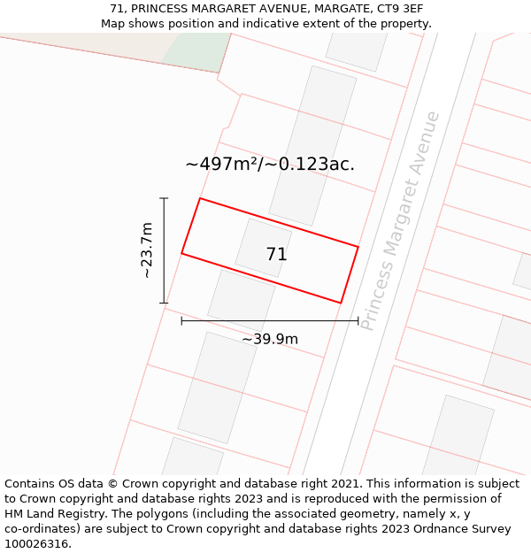 71, PRINCESS MARGARET AVENUE, MARGATE, CT9 3EF: Plot and title map