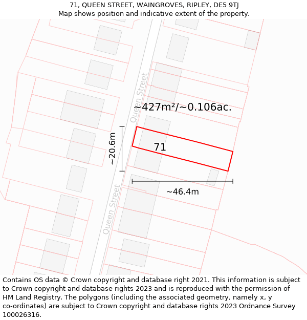 71, QUEEN STREET, WAINGROVES, RIPLEY, DE5 9TJ: Plot and title map