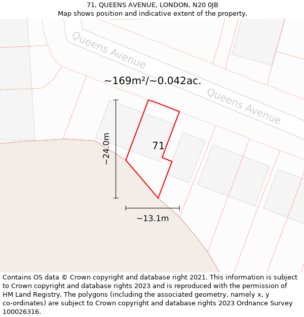 71, QUEENS AVENUE, LONDON, N20 0JB: Plot and title map