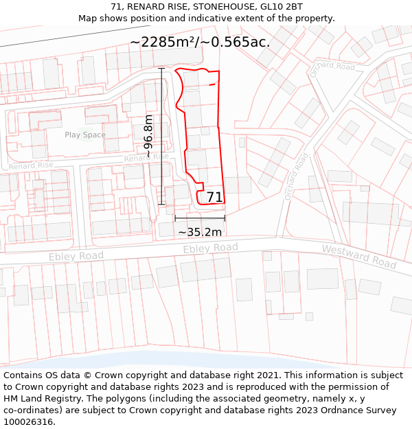 71, RENARD RISE, STONEHOUSE, GL10 2BT: Plot and title map