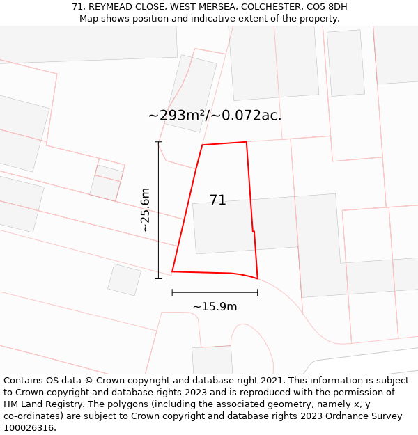 71, REYMEAD CLOSE, WEST MERSEA, COLCHESTER, CO5 8DH: Plot and title map