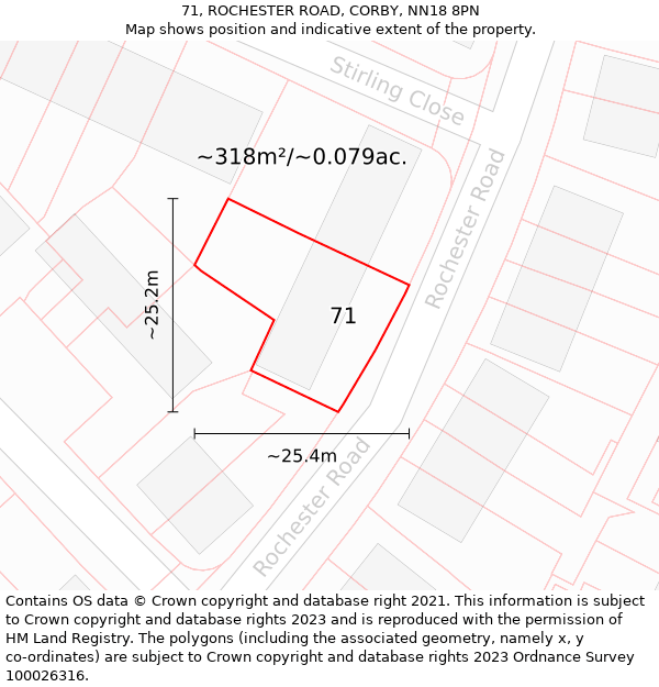 71, ROCHESTER ROAD, CORBY, NN18 8PN: Plot and title map
