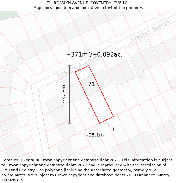 71, ROSSLYN AVENUE, COVENTRY, CV6 1GL: Plot and title map