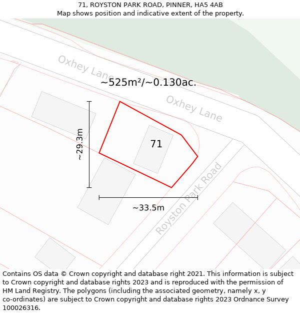 71, ROYSTON PARK ROAD, PINNER, HA5 4AB: Plot and title map
