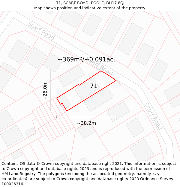 71, SCARF ROAD, POOLE, BH17 8QJ: Plot and title map