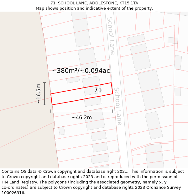 71, SCHOOL LANE, ADDLESTONE, KT15 1TA: Plot and title map