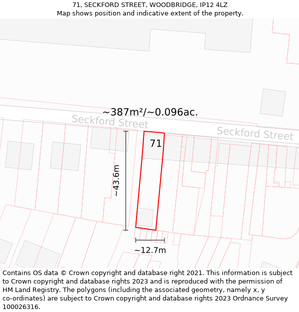 71, SECKFORD STREET, WOODBRIDGE, IP12 4LZ: Plot and title map