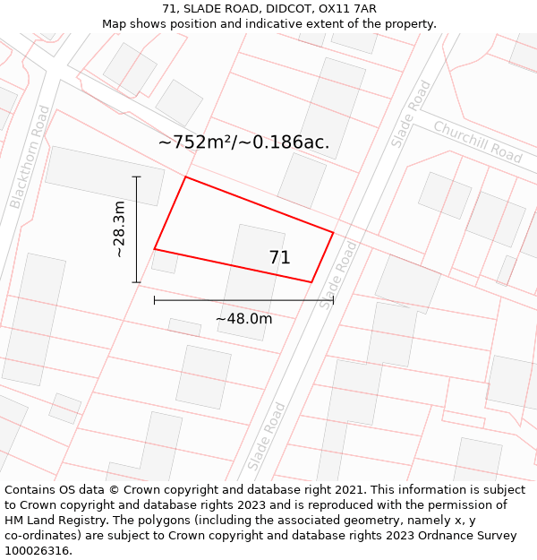 71, SLADE ROAD, DIDCOT, OX11 7AR: Plot and title map
