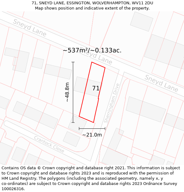 71, SNEYD LANE, ESSINGTON, WOLVERHAMPTON, WV11 2DU: Plot and title map