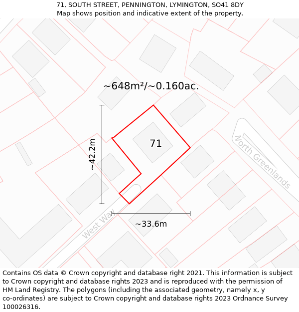 71, SOUTH STREET, PENNINGTON, LYMINGTON, SO41 8DY: Plot and title map