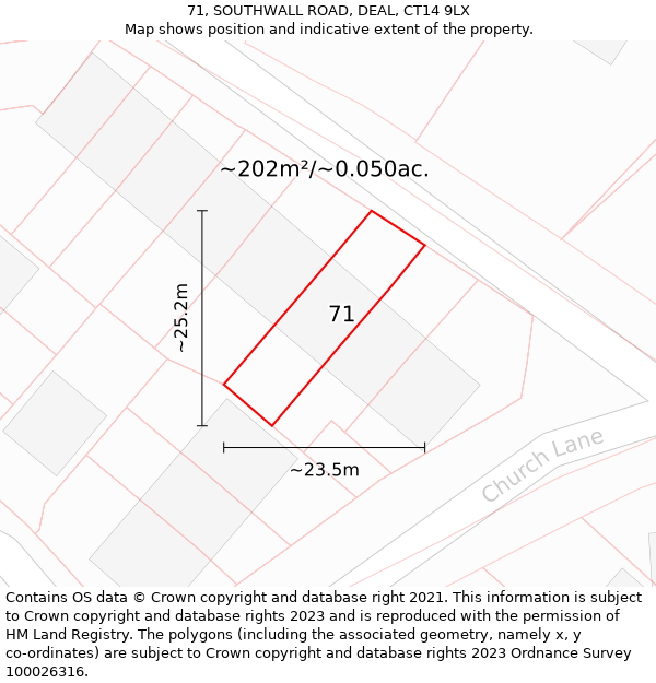 71, SOUTHWALL ROAD, DEAL, CT14 9LX: Plot and title map