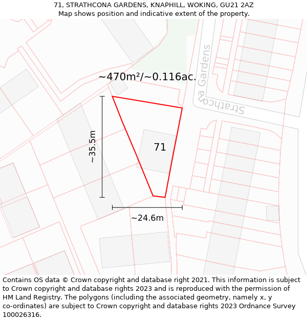 71, STRATHCONA GARDENS, KNAPHILL, WOKING, GU21 2AZ: Plot and title map