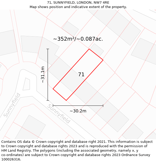 71, SUNNYFIELD, LONDON, NW7 4RE: Plot and title map
