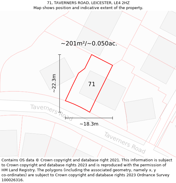 71, TAVERNERS ROAD, LEICESTER, LE4 2HZ: Plot and title map