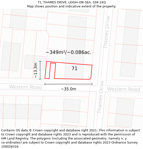 71, THAMES DRIVE, LEIGH-ON-SEA, SS9 2XQ: Plot and title map